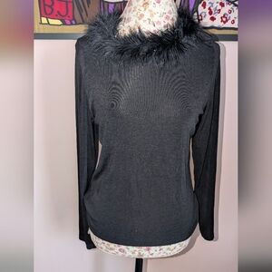 Carol Rose Charcoal Faux Fur Accent Top